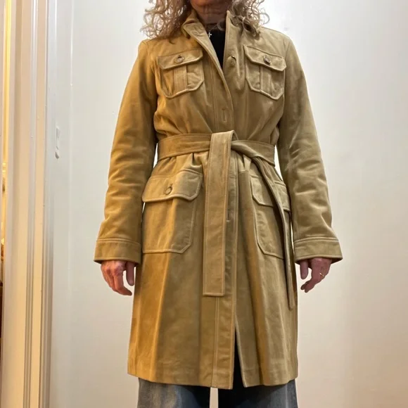 GAP Vintage Women's Camel Suede Trench Coat Size M - Picture 5 of 14